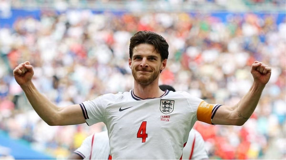 Rice celebrates his goal