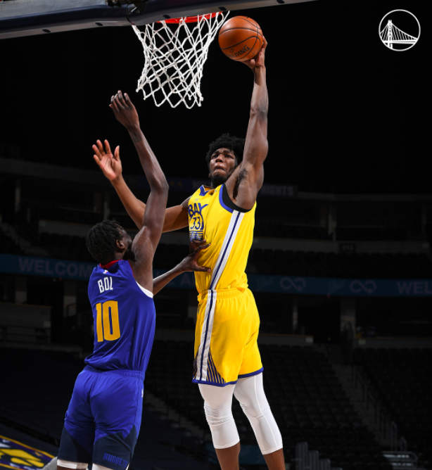 James Wiseman Golden State Warriors Unsigned One Handed Dunk Photograph